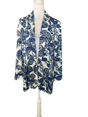 NEW Express Women’s Medium White & Blue Open Front Blazer Jacket Lightweight
